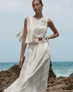 BONDI BORN Skirts|Matching Separates*Capri Silk Circle Skirt - Ecru Stripe ecru-stripe