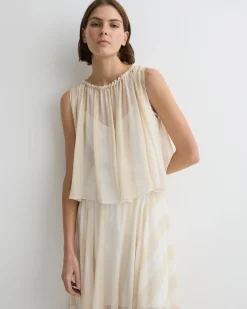 BONDI BORN Tops|Matching Separates*Capri Silk Gathered Top - Ecru Stripe ecru-stripe