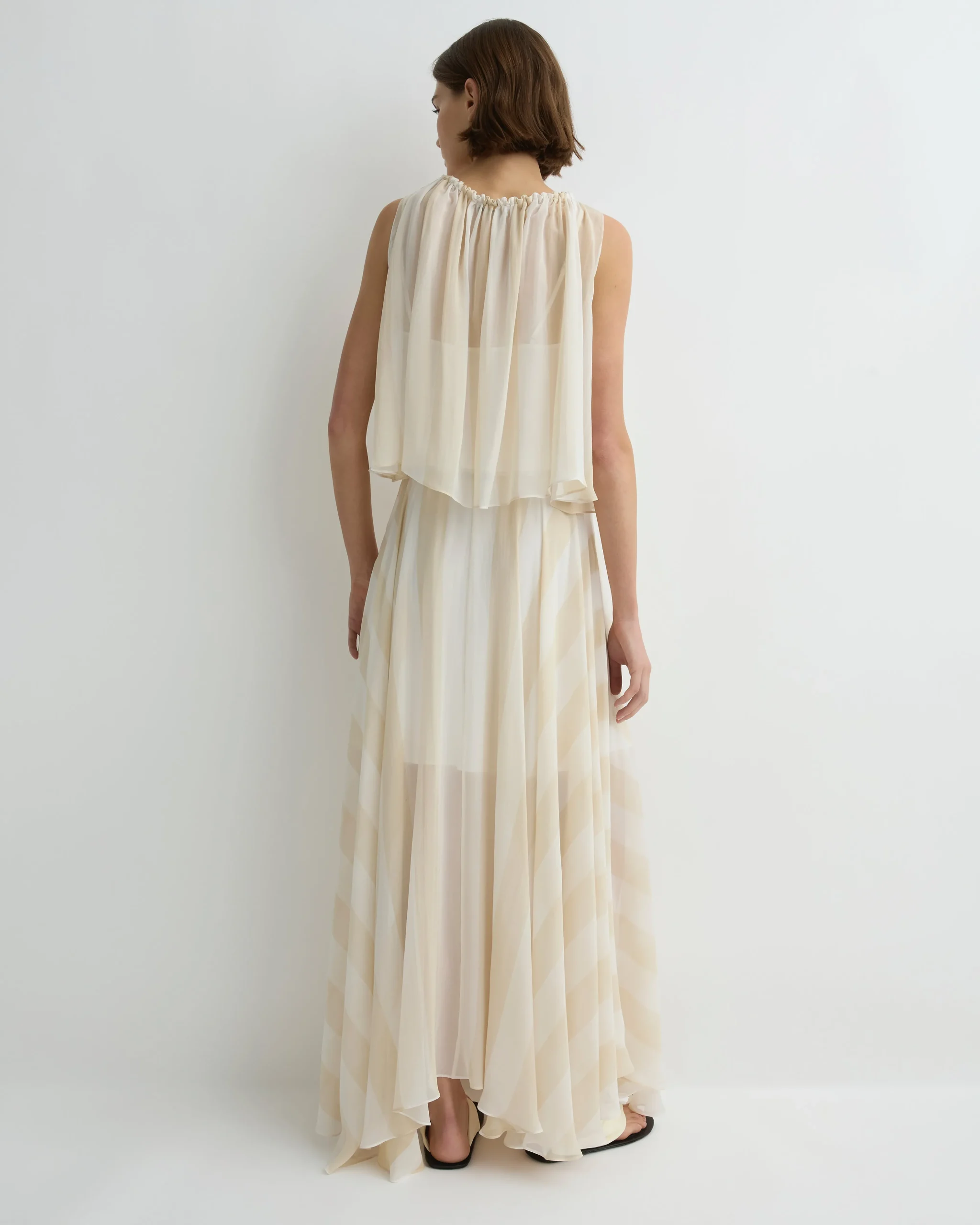 BONDI BORN Tops|Matching Separates*Capri Silk Gathered Top - Ecru Stripe ecru-stripe