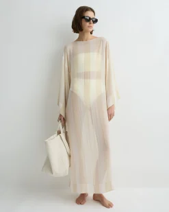 BONDI BORN Cover-ups|Maxi Dresses*Capri Silk Kimono Sleeve Maxi - Ecru Stripe ecru-stripe