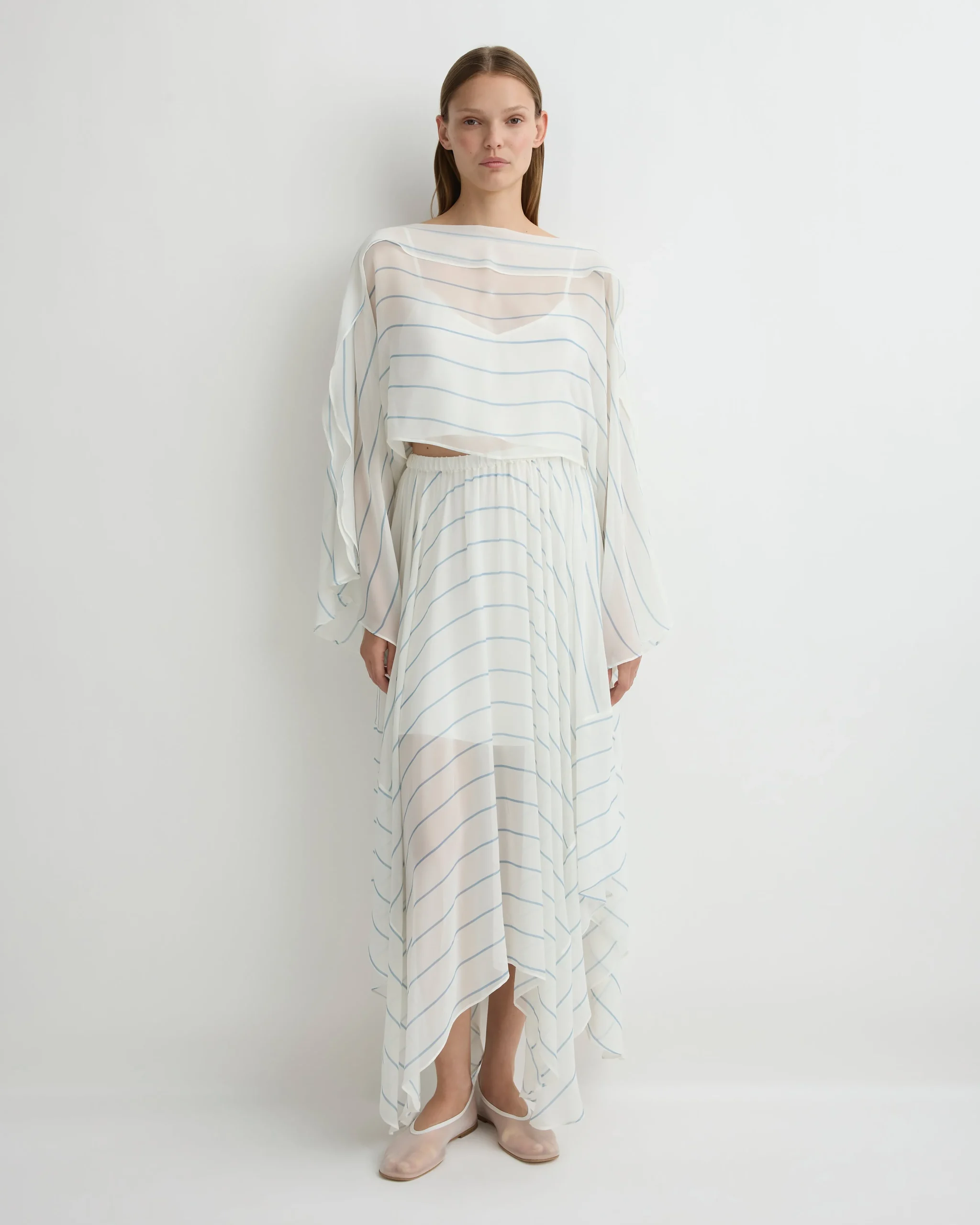 BONDI BORN Cover-ups|Tops*Capri Silk Kimono Top - Smoke Stripe