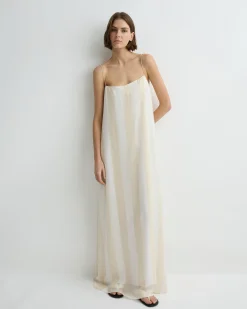 BONDI BORN Maxi Dresses|Dresses*Capri Silk Slip Dress - Ecru Stripe