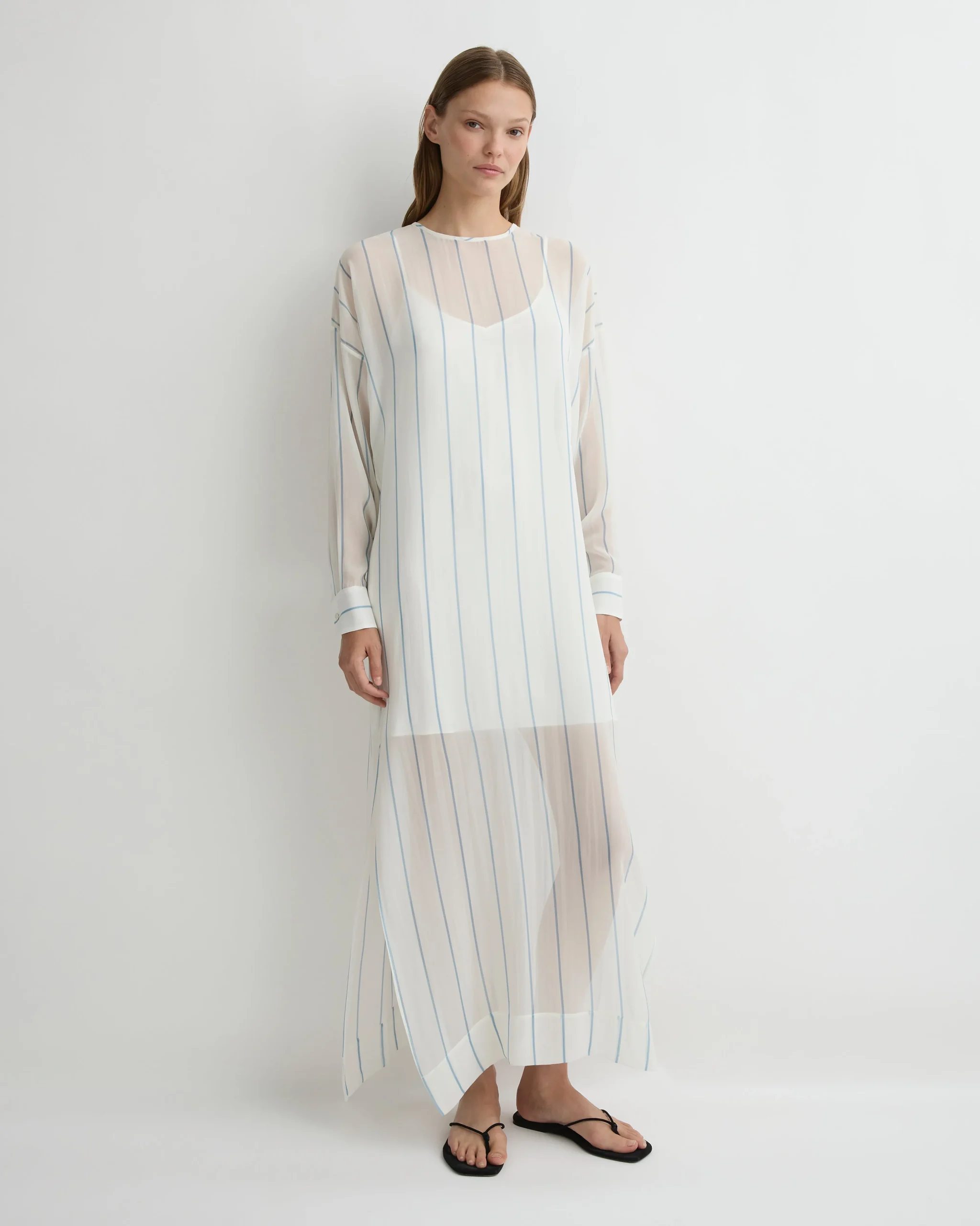 BONDI BORN Cover-ups|Maxi Dresses*Capri Silk Tunic Dress - Smoke Stripe