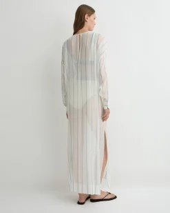 BONDI BORN Cover-ups|Maxi Dresses*Capri Silk Tunic Dress - Smoke Stripe