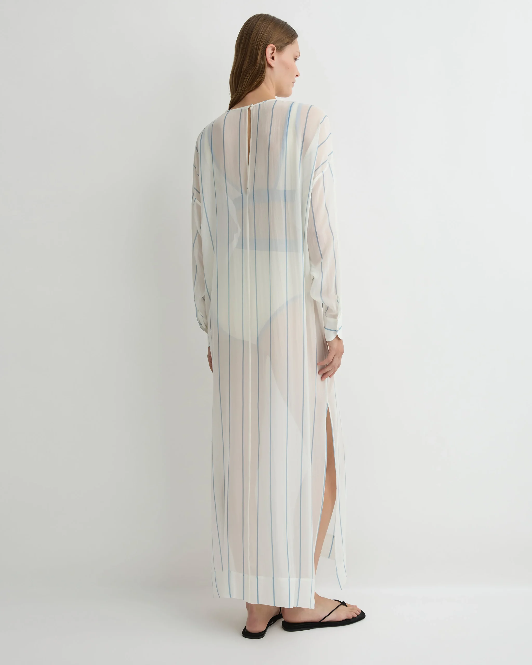 BONDI BORN Cover-ups|Maxi Dresses*Capri Silk Tunic Dress - Smoke Stripe