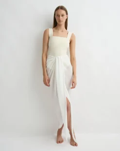 BONDI BORN Cover-ups|Skirts*Cremona Tie-Front Sarong - White