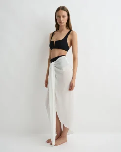 BONDI BORN Cover-ups|Skirts*Cremona Tie-Front Sarong - White