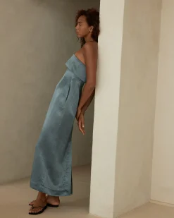 BONDI BORN Midi Dresses|Maxi Dresses*Kobe Strapless Maxi Dress - Steel Blue steel-blue
