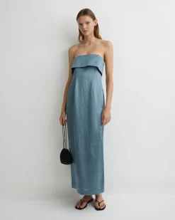 BONDI BORN Midi Dresses|Maxi Dresses*Kobe Strapless Maxi Dress - Steel Blue steel-blue