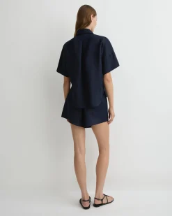 BONDI BORN Tops|Matching Separates*Leiden Short Sleeve Shirt - Navy