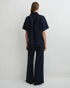 BONDI BORN Tops|Matching Separates*Leiden Short Sleeve Shirt - Navy