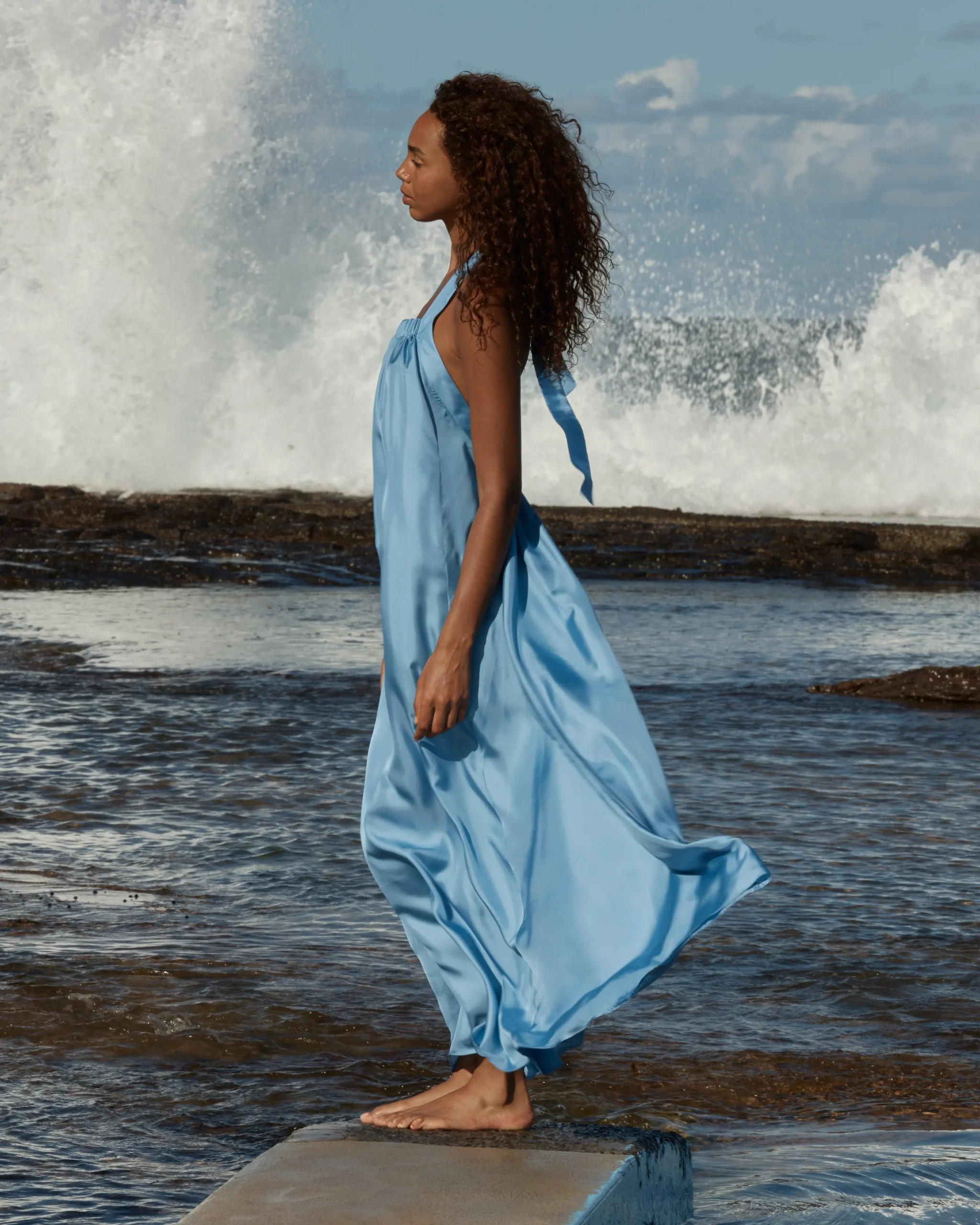 BONDI BORN Maxi Dresses|Dresses*Marfa Silk Halter Maxi Dress - Dusk