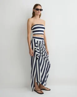 BONDI BORN Skirts|Matching Separates*Orta Silk Draped Skirt - Navy Stripe