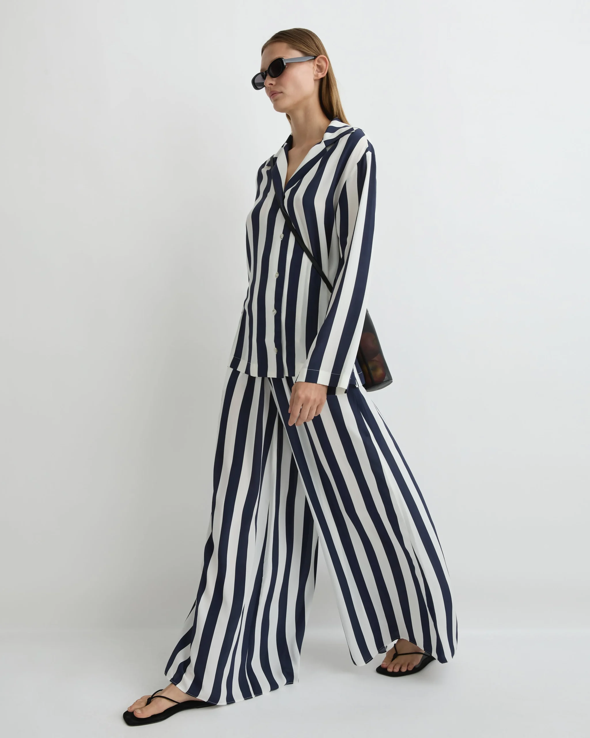 BONDI BORN Tops|Matching Separates*Orta Silk Long Sleeve Blouse - Navy Stripe
