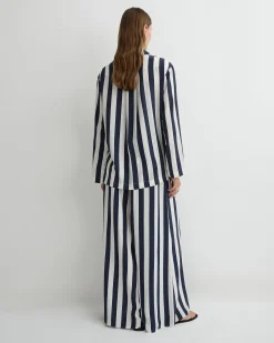 BONDI BORN Tops|Matching Separates*Orta Silk Long Sleeve Blouse - Navy Stripe