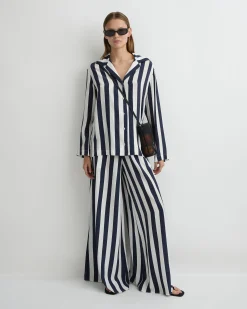 BONDI BORN Matching Separates|Pants & Shorts*Orta Silk Palazzo Pant - Navy Stripe