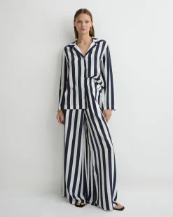 BONDI BORN Matching Separates|Pants & Shorts*Orta Silk Palazzo Pant - Navy Stripe