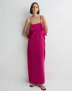 BONDI BORN Maxi Dresses|Dresses*Orta Silk Ruffle Slip Dress - magenta