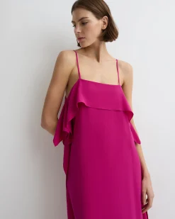BONDI BORN Maxi Dresses|Dresses*Orta Silk Ruffle Slip Dress - magenta