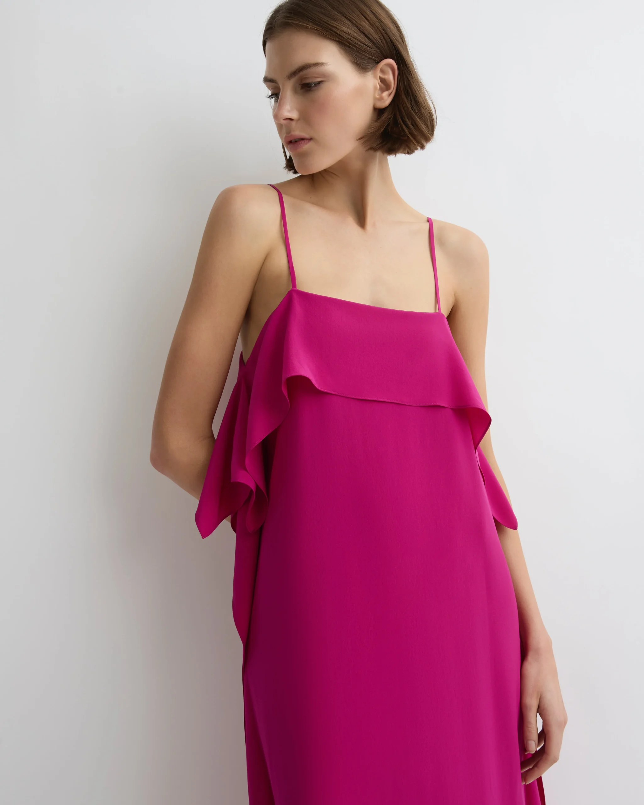 BONDI BORN Maxi Dresses|Dresses*Orta Silk Ruffle Slip Dress - magenta