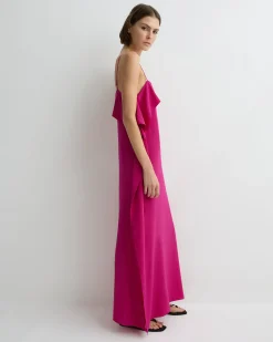 BONDI BORN Maxi Dresses|Dresses*Orta Silk Ruffle Slip Dress - magenta
