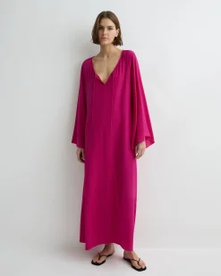 BONDI BORN Cover-ups|Maxi Dresses*Orta Silk Tie-Front Tunic - magenta