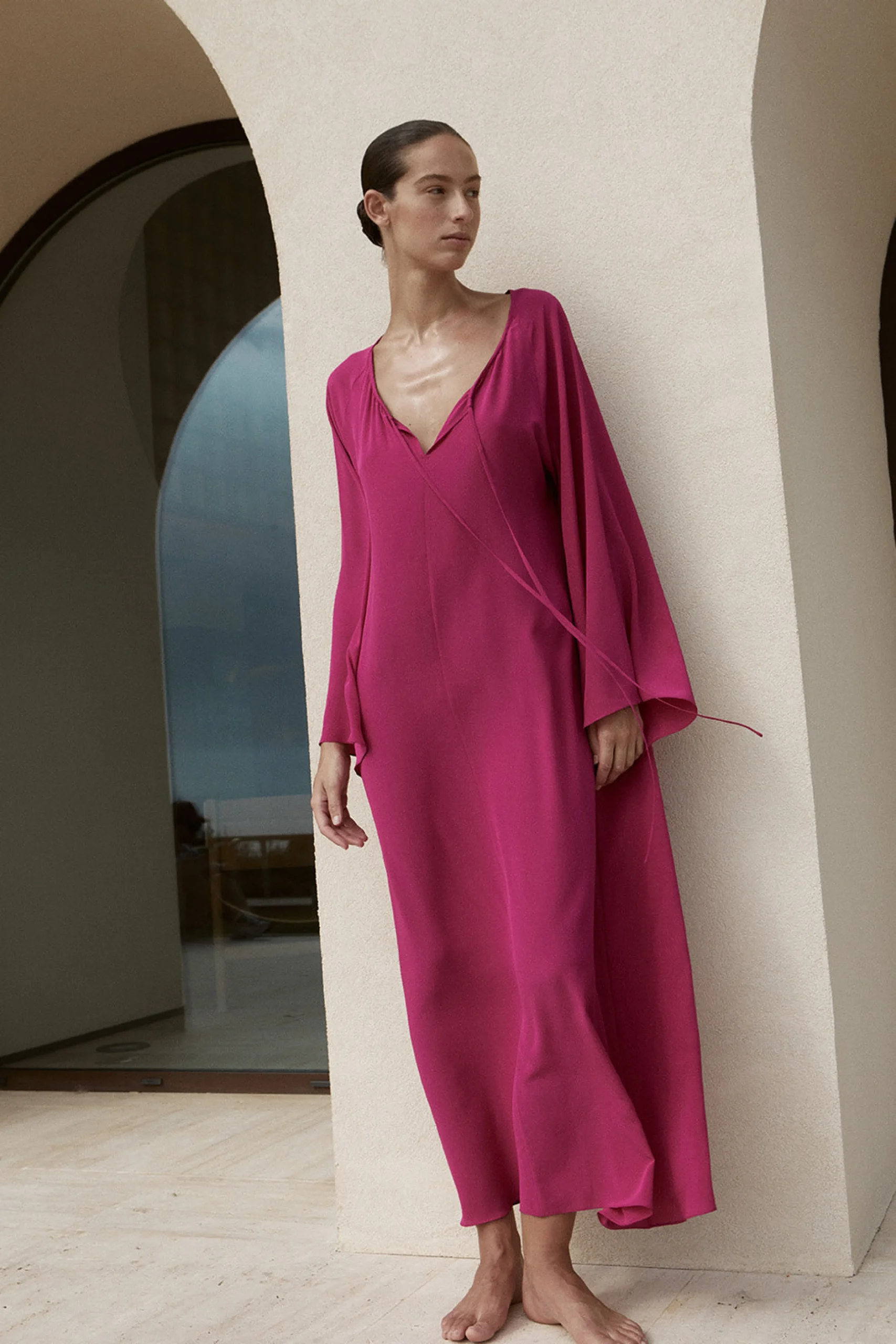 BONDI BORN Cover-ups|Maxi Dresses*Orta Silk Tie-Front Tunic - magenta