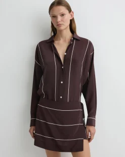 BONDI BORN Mini Dresses|Dresses*Orta Silk Wrap Mini Dress - Mocha Stripe