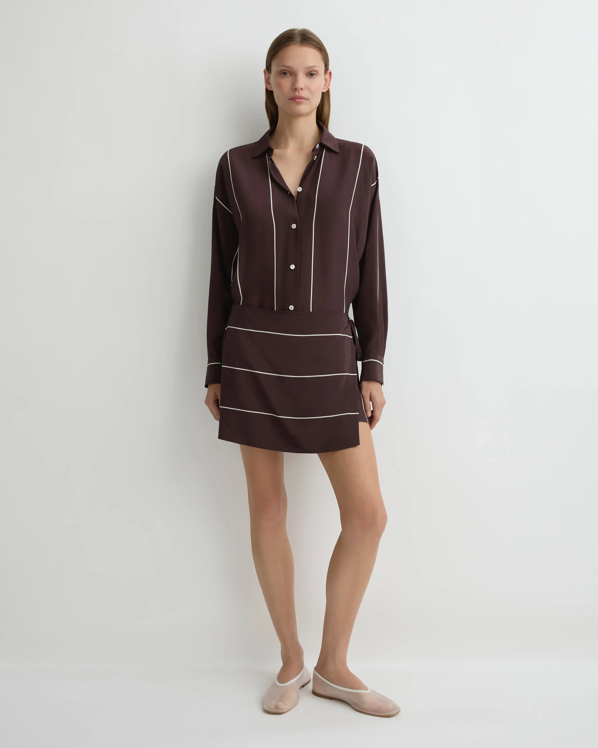 BONDI BORN Mini Dresses|Dresses*Orta Silk Wrap Mini Dress - Mocha Stripe