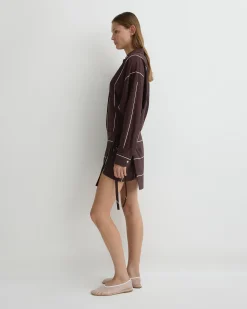 BONDI BORN Mini Dresses|Dresses*Orta Silk Wrap Mini Dress - Mocha Stripe