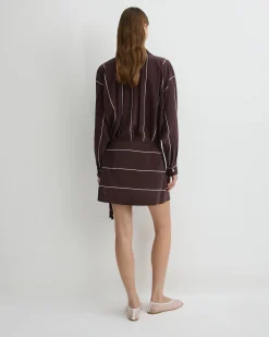 BONDI BORN Mini Dresses|Dresses*Orta Silk Wrap Mini Dress - Mocha Stripe