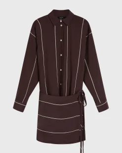 BONDI BORN Mini Dresses|Dresses*Orta Silk Wrap Mini Dress - Mocha Stripe