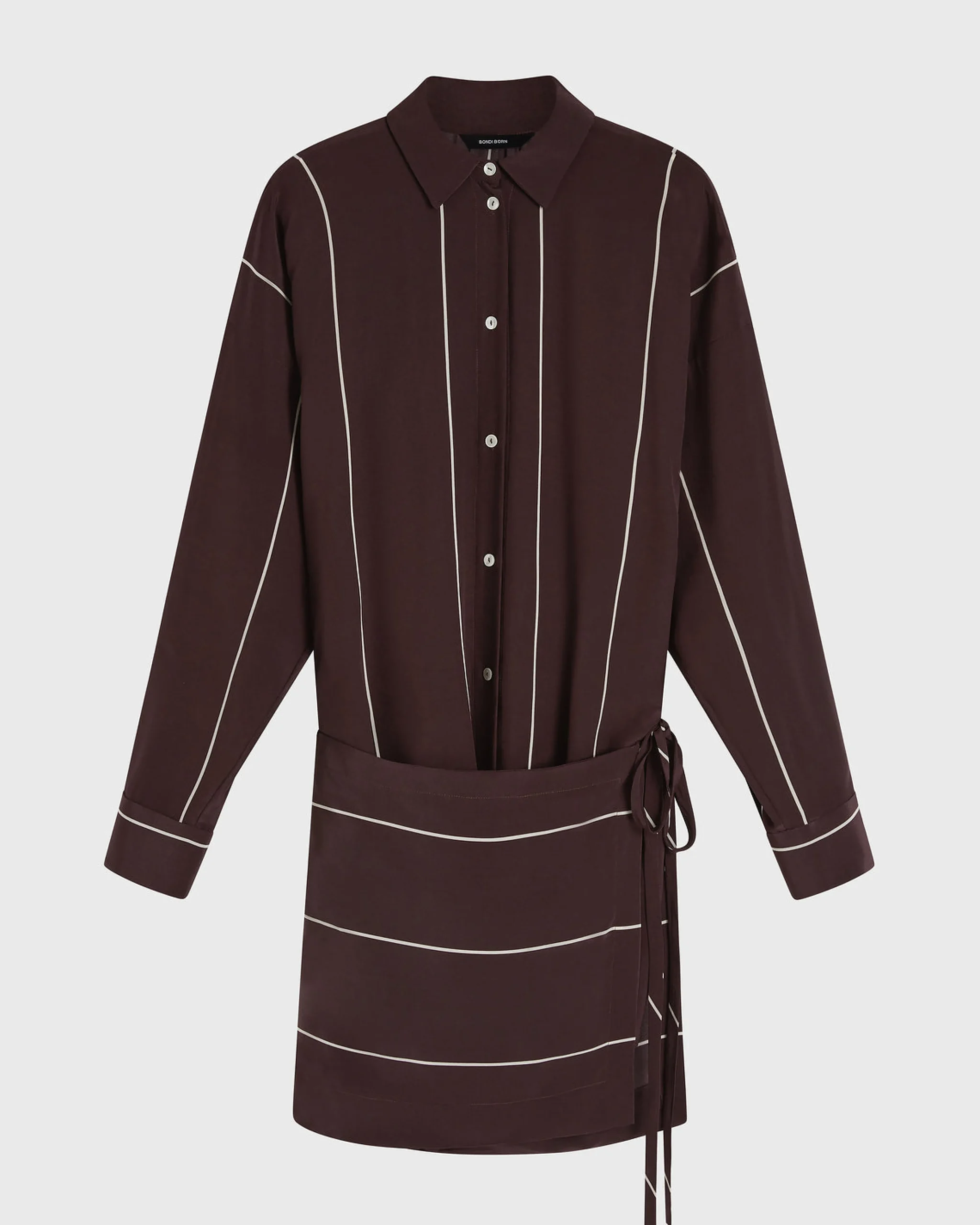 BONDI BORN Mini Dresses|Dresses*Orta Silk Wrap Mini Dress - Mocha Stripe